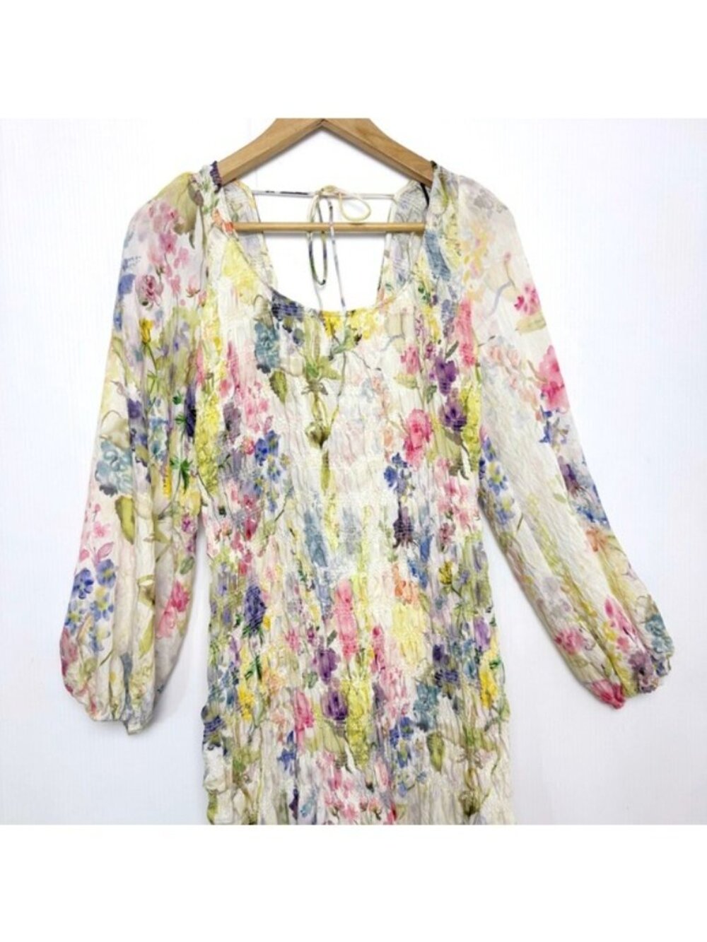 H&M Smocked Floral Long Sleeve Maxi Dress Medium - Picture 7 of 16